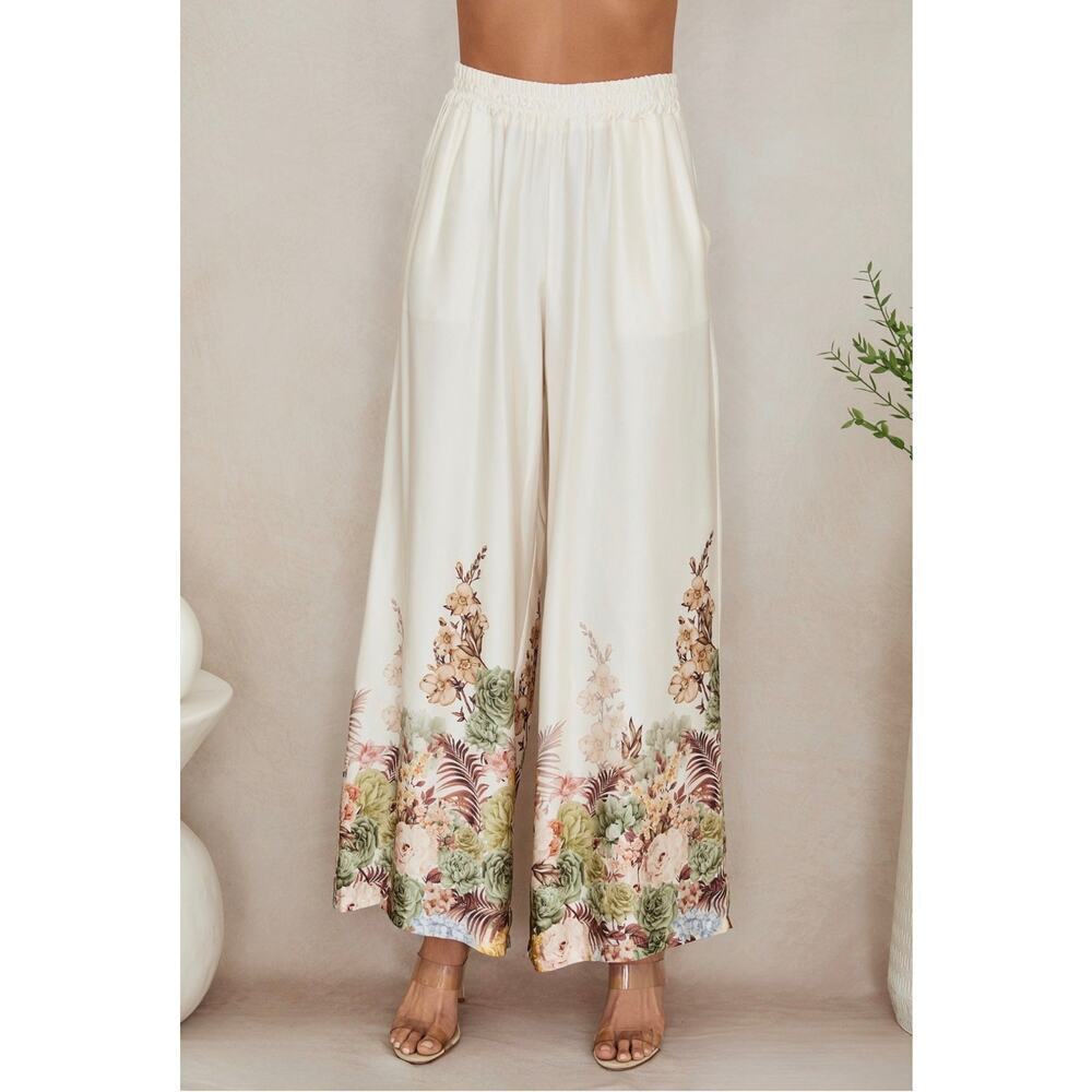 77008V007 Floral Silky Wide Leg Pants 77019